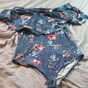 Rue 21 Plus Blue 1X Off the Shoulder Bodysuit